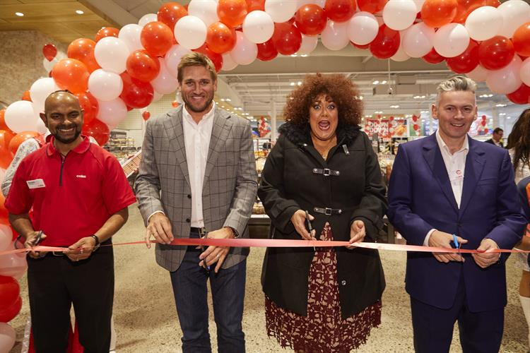 StoreOpening of 800th Coles store Aurora Village Manager Ranjith Fernando, Coles Fresh Adviser Curtis Stone, Casey and Managing Director John